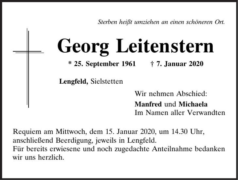 Traueranzeige Georg Leitenstern