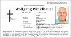 Traueranzeige Wolfgang Winklbauer