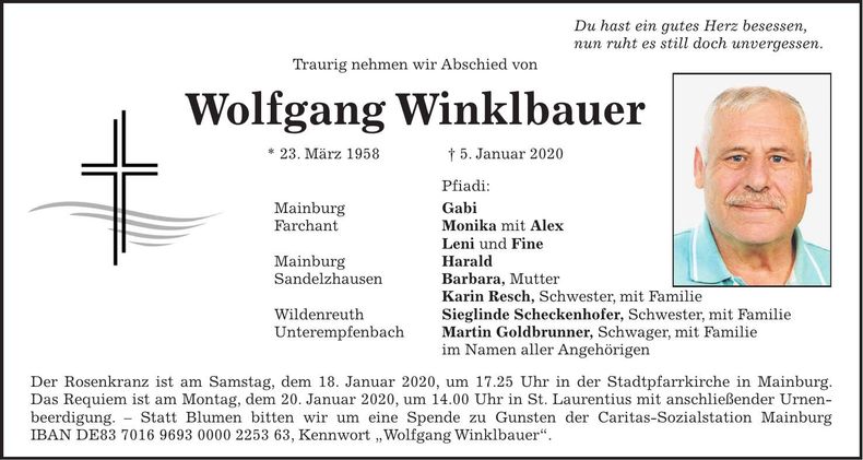 Traueranzeige Wolfgang Winklbauer