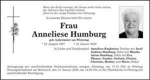 Traueranzeige Anneliese Humburg
