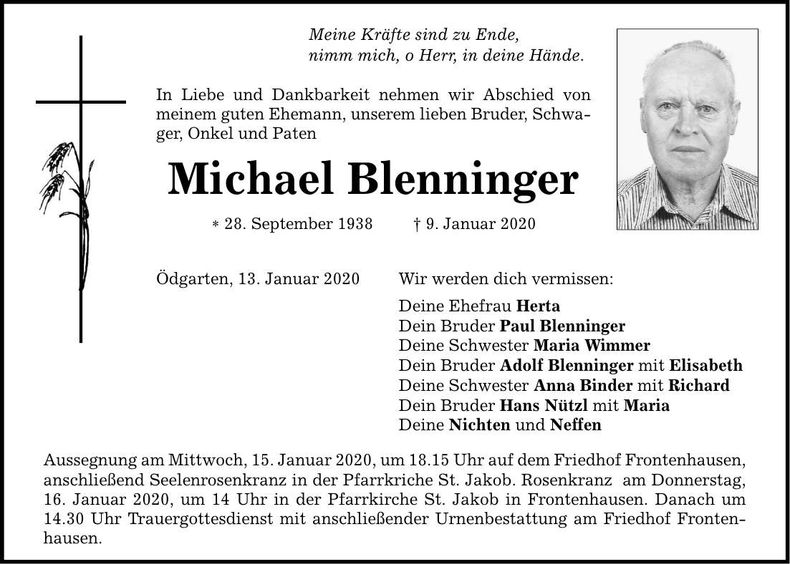 Traueranzeige Michael Blenninger