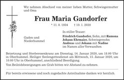 Traueranzeige Maria Gandorfer