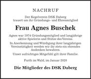 Traueranzeige Agnes Buschek