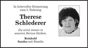 Traueranzeige Therese Schlederer