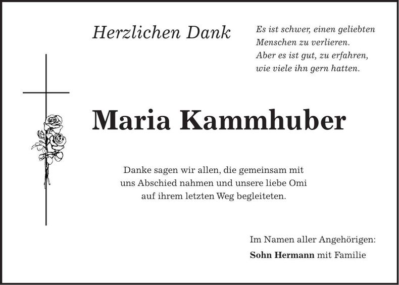 Traueranzeige Maria Kammhuber