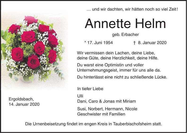 Traueranzeige Annette Helm