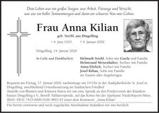 Traueranzeige Anna Kilian