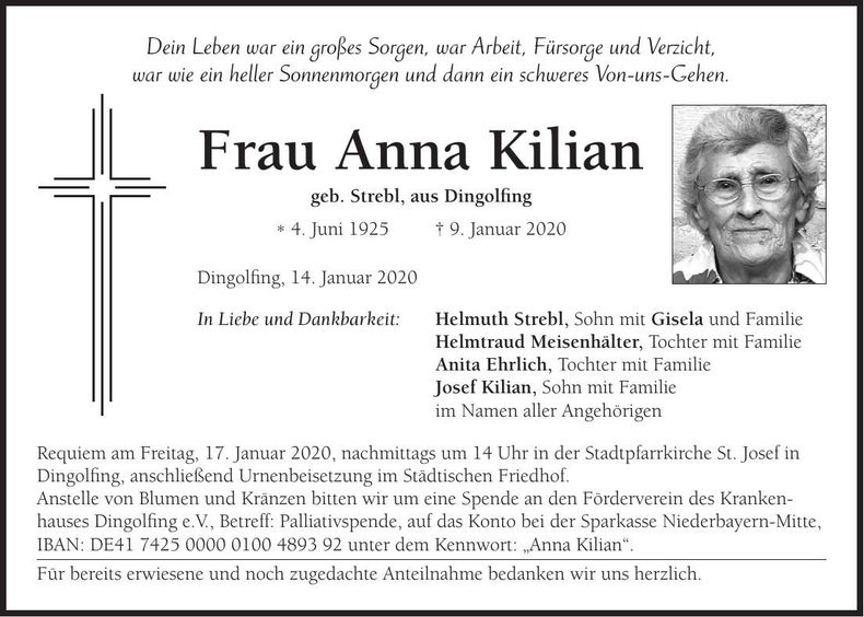 Traueranzeige Anna Kilian