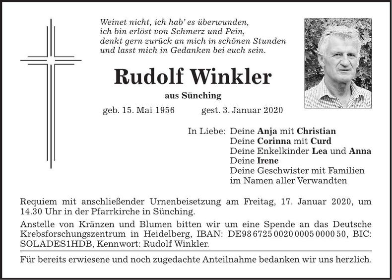 Traueranzeige Rudolf Winkler
