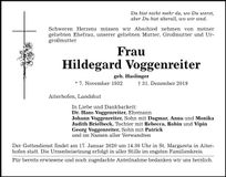 Traueranzeige Hildegard Voggenreiter