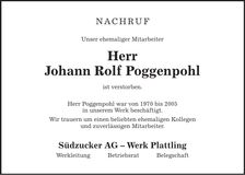 Traueranzeige Johann Rolf Poggenpohl