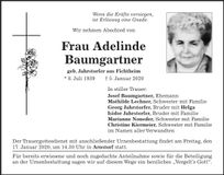 Traueranzeige Adelinde Baumgartner