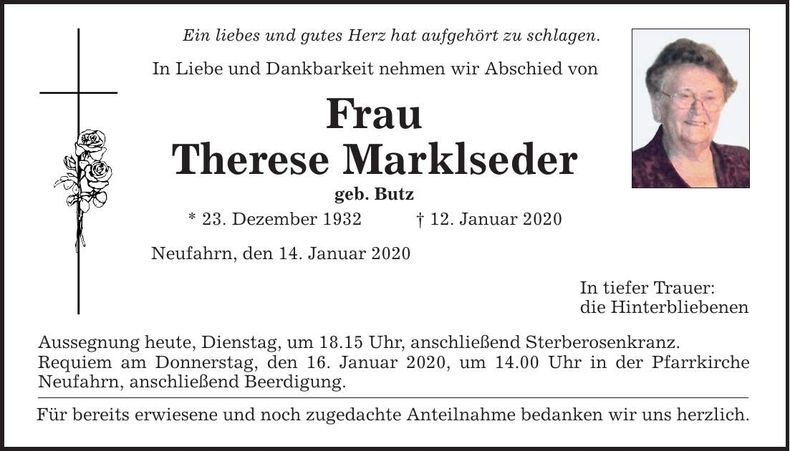 Traueranzeige Therese Marklseder