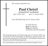 Traueranzeige Paul Christl