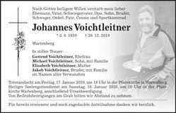 Traueranzeige Johannes Voichtleitner