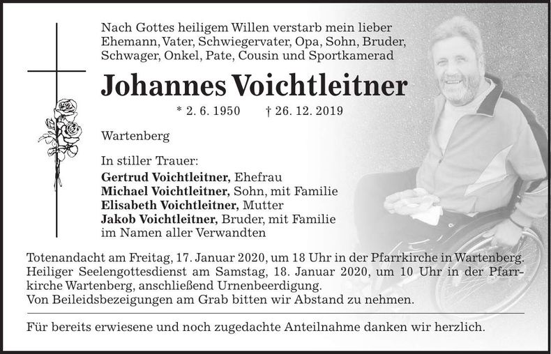 Traueranzeige Johannes Voichtleitner