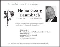 Traueranzeige Heinz Georg Baumbach