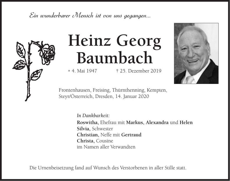 Traueranzeige Heinz Georg Baumbach