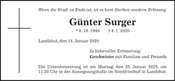 Traueranzeige Günter Surger