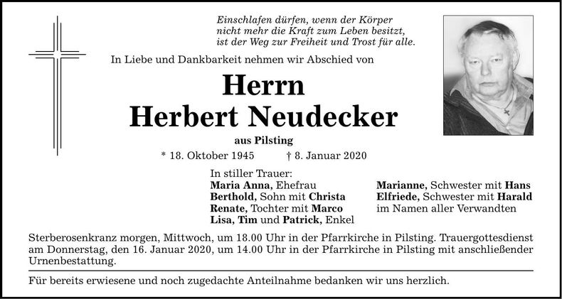 Traueranzeige Herbert Neudecker