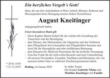 Traueranzeige August Kneitinger