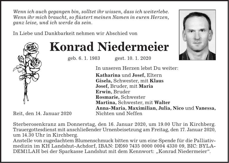 Traueranzeige Konrad Niedermeier