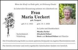Traueranzeige Maria Ueckert