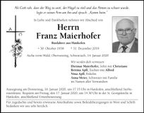 Traueranzeige Franz Maierhofer
