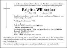 Traueranzeige Brigitte Willnecker