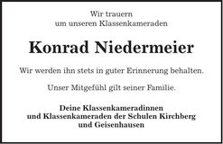 Traueranzeige Konrad Niedermeier