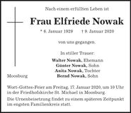Traueranzeige Elfriede Nowak