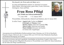 Traueranzeige Rosa Pflügl