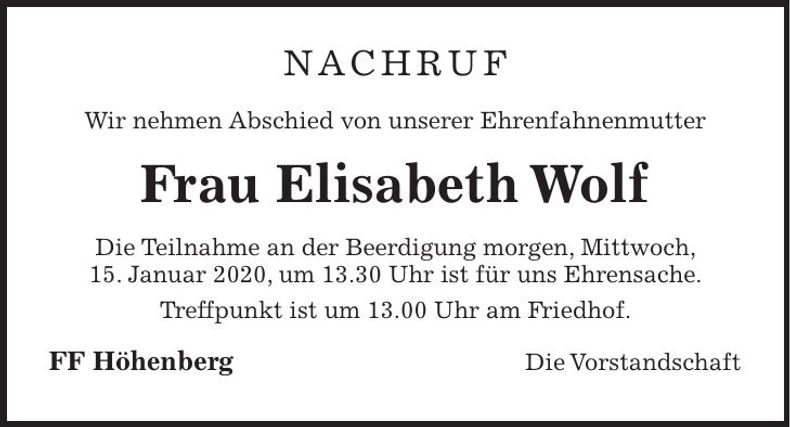 Traueranzeige Elisabeth Wolf