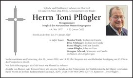 Traueranzeige Toni Pflügler