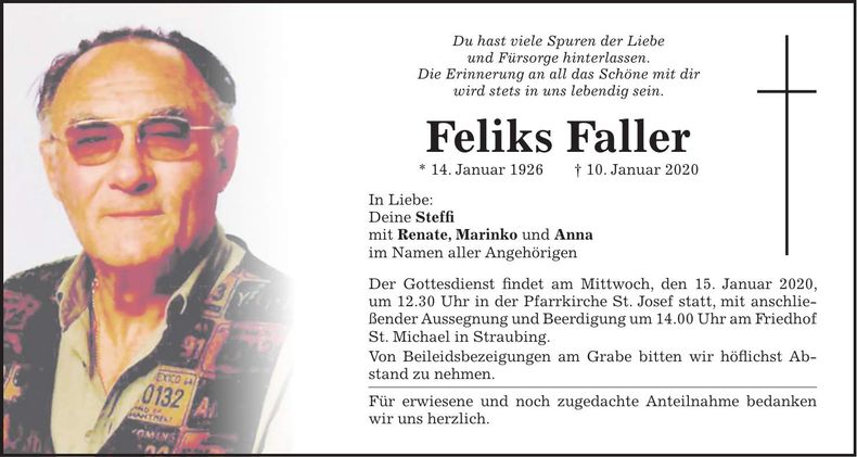 Traueranzeige Feliks Faller