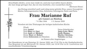 Traueranzeige Marianne Ruf