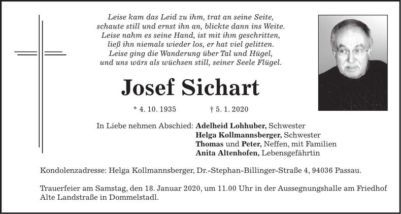 Traueranzeige Josef Sichart