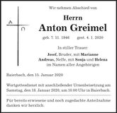 Traueranzeige Anton Greimel