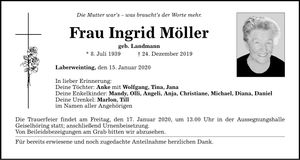 Traueranzeige Ingrid Möller