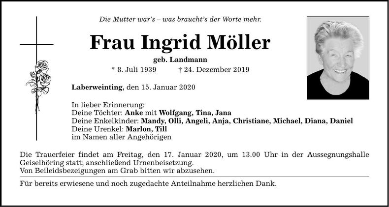 Traueranzeige Ingrid Möller