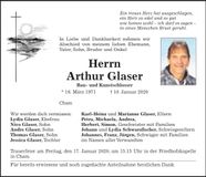 Traueranzeige Arthur Glaser