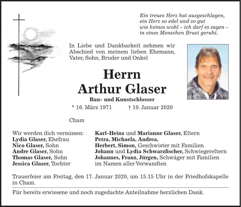 Traueranzeige Arthur Glaser
