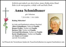 Traueranzeige Anna Schmidbauer