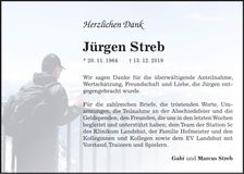 Traueranzeige Jürgen Streb