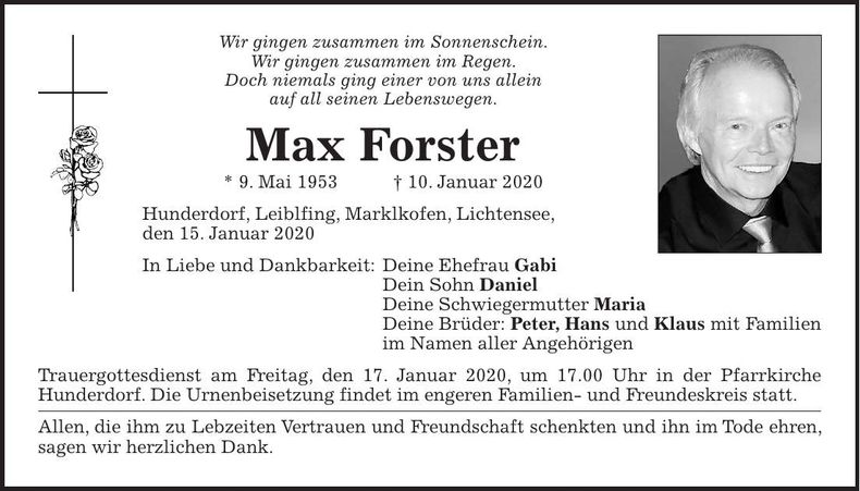 Traueranzeige Max Forster