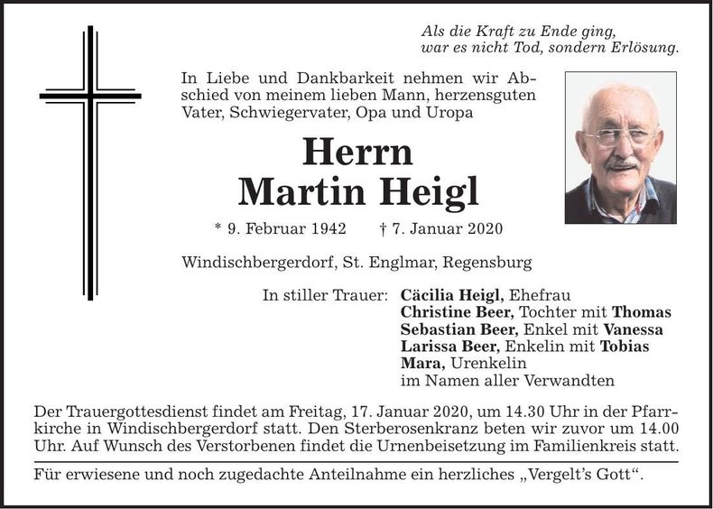 Traueranzeige Martin Heigl