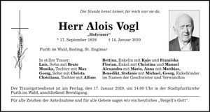 Traueranzeige Alois Vogl