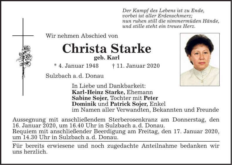 Traueranzeige Christa Starke