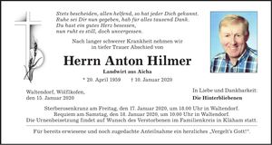 Traueranzeige Anton Hilmer