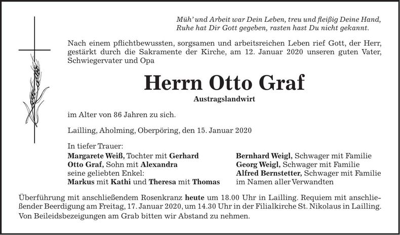 Traueranzeige Otto Graf